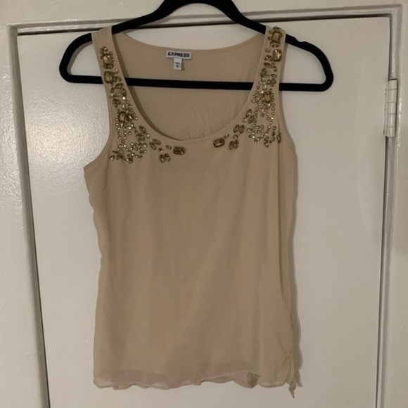 Express Cream Glam Bejeweled Tank Top Size Small - Picture 2 of 5